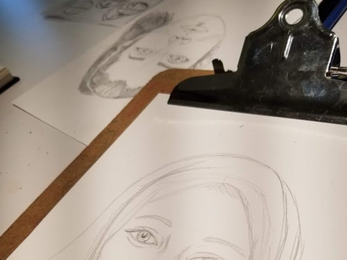 REILI sketch of woman on a clipboard