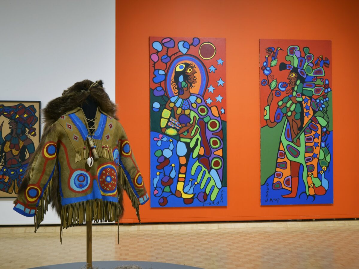 Installation view of exhibition Miskwaabik Animiiki Power Lines: The Work of Norval Morrisseau